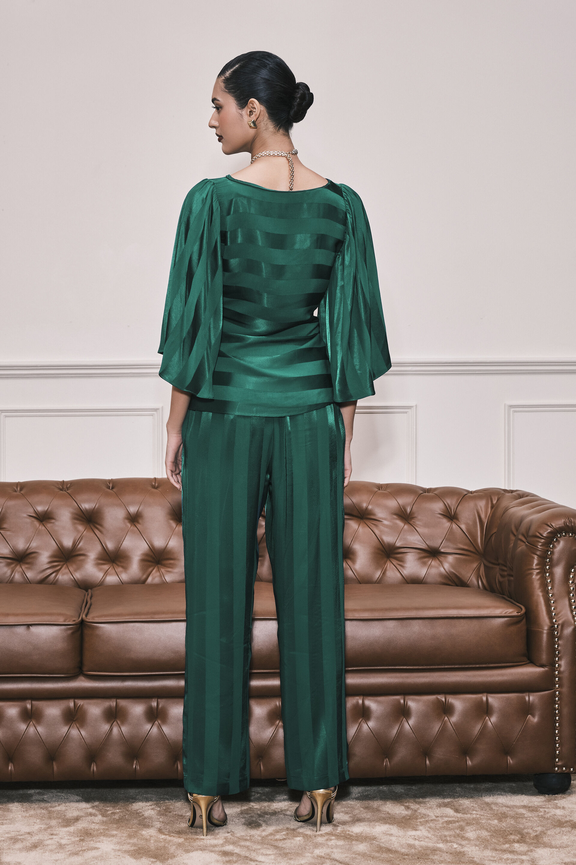 Stripes in Stack Satin Co-ord Set, Green, image 5